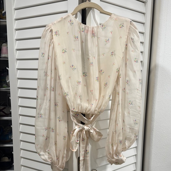 Rosemilk Cream Floral Silk Women's Top - Picture 5 of 7